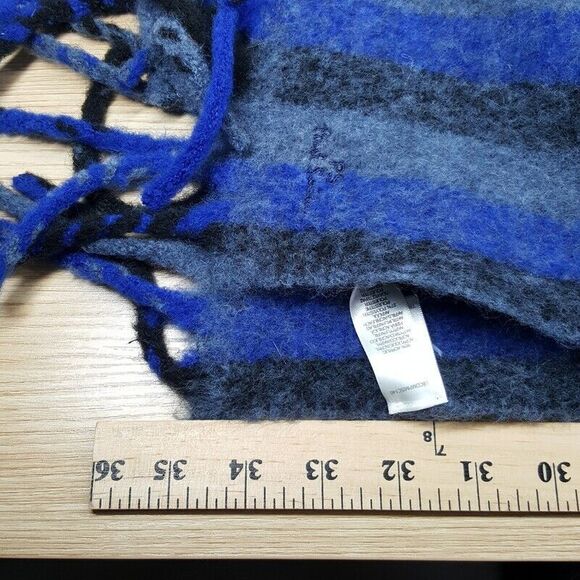 PAUL SMITH Mens Scarf Blue Stripe Cozzy Fuzzy Knit Fringe Hem Logo 11x70 $125 - Picture 6 of 7